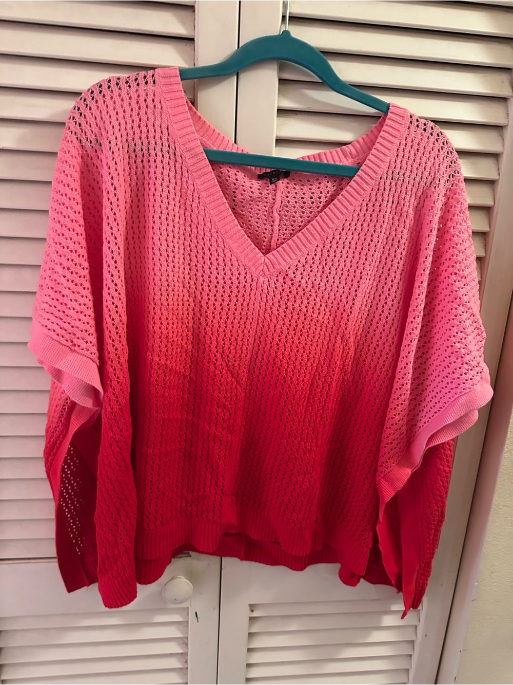 Talbots Pink Ombre V-Neck Open-Knit Sweater